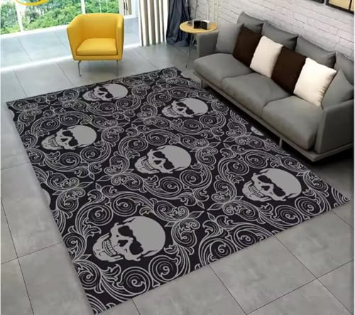 JIAOJING Teppich Horror Schädel Gothic Hexerei Teppich Für Wohnzimmer Schlafzimmer Sofa Spielzimmer Fußmatte Dekoration, rutschfeste Bodenmatte 120X160Cm JIAOJING Teppich Horror Schädel Gothic Hexerei Teppich Für Wohnzimmer Schlafzimmer Sofa Spielzimmer Fußmatte Dekoration, rutschfeste Bodenmatte 120X160Cm von JIAOJING