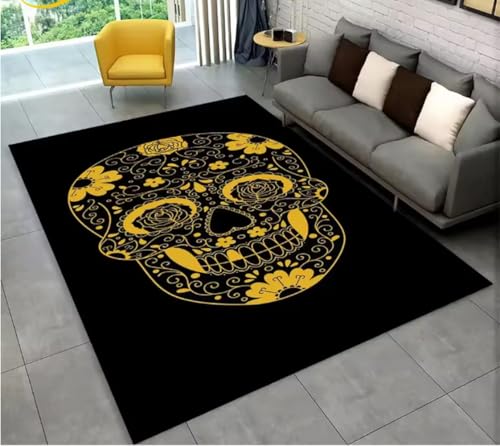 JIAOJING Teppich Horror Schädel Gothic Hexerei Teppich Für Wohnzimmer Schlafzimmer Sofa Spielzimmer Fußmatte Dekoration, rutschfeste Bodenmatte 140X200Cm von JIAOJING