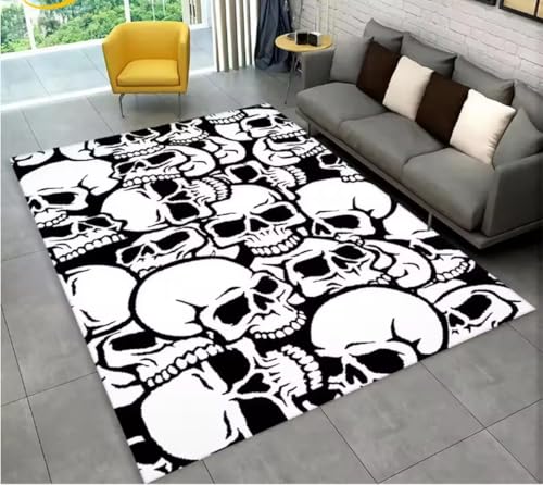 JIAOJING Teppich Horror Schädel Gothic Hexerei Teppich Für Wohnzimmer Schlafzimmer Sofa Spielzimmer Fußmatte Dekoration, rutschfeste Bodenmatte 50X80Cm von JIAOJING