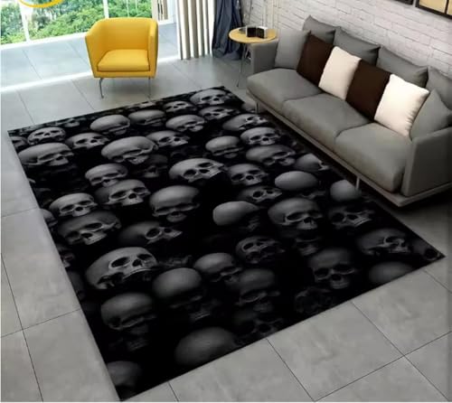 JIAOJING Teppich Horror Schädel Gothic Hexerei Teppich Für Wohnzimmer Schlafzimmer Sofa Spielzimmer Fußmatte Dekoration, rutschfeste Bodenmatte 60X90Cm von JIAOJING