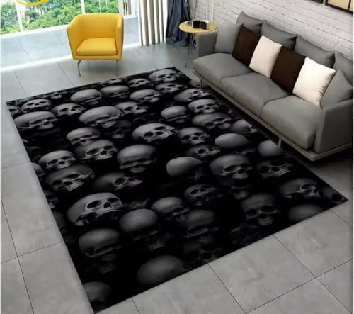 JIAOJING Teppich Horror Schädel Gothic Hexerei Teppich Für Wohnzimmer Schlafzimmer Sofa Spielzimmer Fußmatte Dekoration, rutschfeste Bodenmatte 60X90Cm von JIAOJING