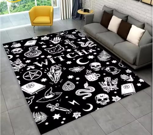 JIAOJING Teppich Horror Schädel Gothic Hexerei Teppich Für Wohnzimmer Schlafzimmer Sofa Spielzimmer Fußmatte Dekoration, rutschfeste Bodenmatte 80X150Cm von JIAOJING