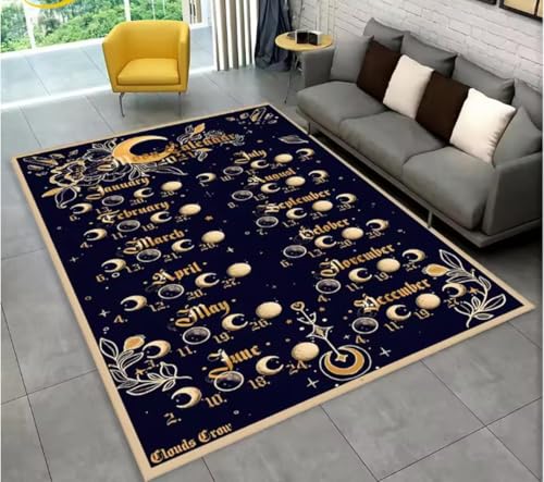 JIAOJING Teppich Ouija Tarot Hexerei Gothic Bereich Teppich Für Wohnzimmer Schlafzimmer Sofa Fußmatte Dekoration rutschfeste Bodenmatte 120X160Cm von JIAOJING