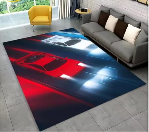 JIAOJING Teppich Racing Sportwagen Bereich Teppich Für Zuhause Wohnzimmer Schlafzimmer Sofa Fußmatte Dekorküche rutschfeste Bodenmatte 60X90Cm von JIAOJING