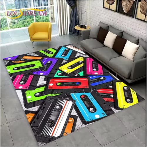 JIAOJING Teppich Retro Musik Kassette Band Muster Teppich Für Wohnzimmer Schlafzimmer Sofa Fußmatte Dekoration rutschfeste Bodenmatte 80X150Cm JIAOJING Teppich Retro Musik Kassette Band Muster Teppich Für Wohnzimmer Schlafzimmer Sofa Fußmatte Dekoration rutschfeste Bodenmatte 80X150Cm von JIAOJING