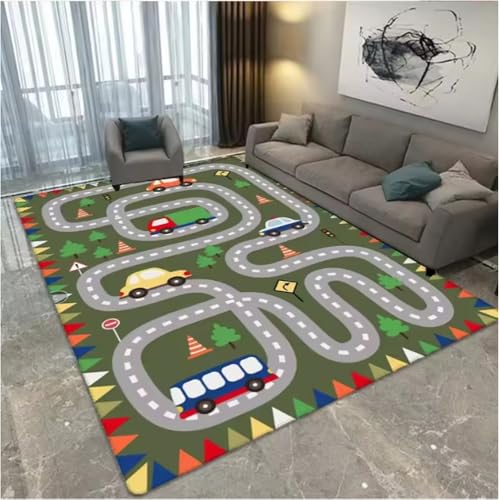 JIAOJING Teppich Spielmatte Autobahn Simulierter Stadtverkehr Spielzimmer Teppich Für Zuhause Wohnzimmer Schlafzimmer Sofa rutschfeste Bodenmatte 160X230Cm von JIAOJING