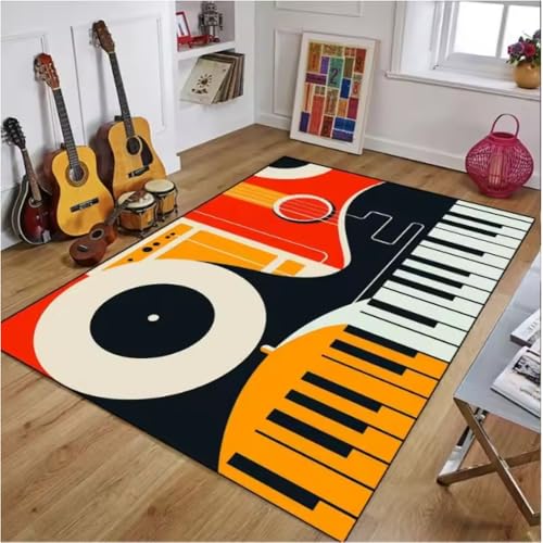 JIAOJING Vintage Gitarrenteppiche Für Wohnzimmer Dekoration Teppich Schlafzimmer Nachttisch Bodenmatte rutschfeste Home Porch Eingang Fußmatte 100X160Cm von JIAOJING
