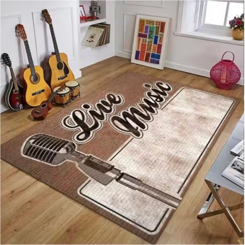 JIAOJING Vintage Gitarrenteppiche Für Wohnzimmer Dekoration Teppich Schlafzimmer Nachttisch Bodenmatte rutschfeste Home Porch Eingang Fußmatte 100X160Cm von JIAOJING