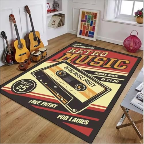 JIAOJING Vintage Gitarrenteppiche Für Wohnzimmer Dekoration Teppich Schlafzimmer Nachttisch Bodenmatte rutschfeste Home Porch Eingang Fußmatte 120X160Cm von JIAOJING