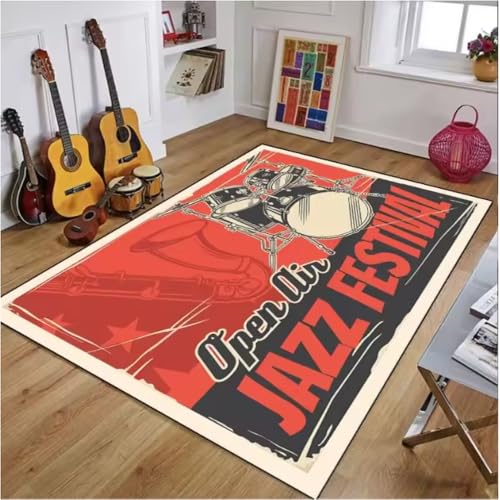 JIAOJING Vintage Gitarrenteppiche Für Wohnzimmer Dekoration Teppich Schlafzimmer Nachttisch Bodenmatte rutschfeste Home Porch Eingang Fußmatte 160X280Cm von JIAOJING