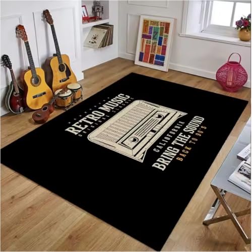 JIAOJING Vintage Gitarrenteppiche Für Wohnzimmer Dekoration Teppich Schlafzimmer Nachttisch Bodenmatte rutschfeste Home Porch Eingang Fußmatte 160X280Cm von JIAOJING