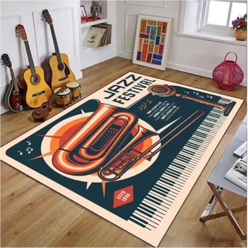 JIAOJING Vintage Gitarrenteppiche Für Wohnzimmer Dekoration Teppich Schlafzimmer Nachttisch Bodenmatte rutschfeste Home Porch Eingang Fußmatte 50X80Cm von JIAOJING