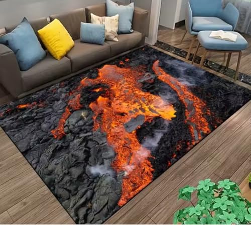 JIAOJING Volcano Lava Magma Teppiche Für Schlafzimmer Dekor Wohnzimmer Teppiche Nachttisch rutschfeste Bodenmatte Home Entrance Fußmatte 140X200Cm von JIAOJING