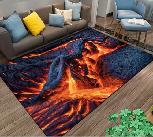 JIAOJING Volcano Lava Magma Teppiche Für Schlafzimmer Dekor Wohnzimmer Teppiche Nachttisch rutschfeste Bodenmatte Home Entrance Fußmatte 140X200Cm von JIAOJING