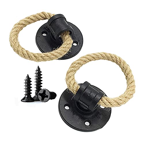 2 Stücke Retro Hanfseil kleiner Griff Schmiedeeisen Holztür Türgriff Schrank Türklinken Schiebetür Schubladengriff Zugring Zugschnalle Griffring runder Möbelknöpfe (Black) von JIAOLUN123