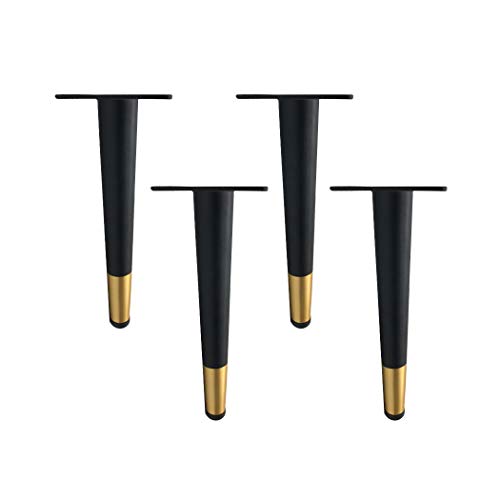 4 Stück Möbelfüße Eisen Schwarz+Gold Möbelfüsse Gerader Kegel Möbelbeine Metall Füße für Möbel für Kaffeetisch Fernsehschrank Sofa Lehrstuhl Schrank Badezimmerschrank Ersatzkabinettfüße(20cm) von JIAOLUN123