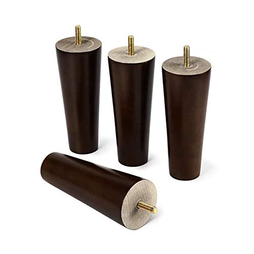 4 Stück Möbelfüße Holz Tischbeine Massivholz Konisch Ersatz Gerader Kegel Möbelbeine für Sofa Bett Schrank Ersatz für Schrank Bett Füße,Nussbaum,M10 Gewinde(20cm) von JIAOLUN123