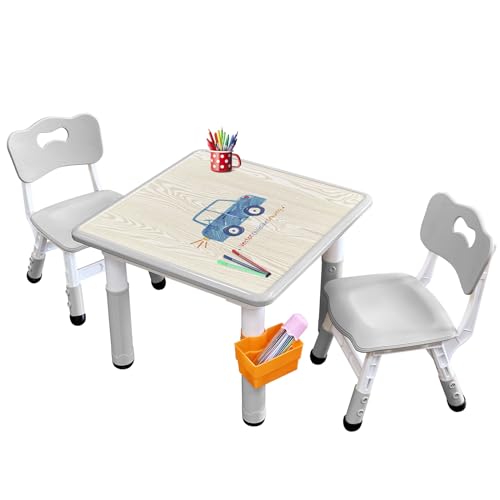Kindertisch und Stühle, Kindertisch und Stühle, Kindertisch (2 Stühle), Kindertisch und Stuhl-Set, Kindertisch und Stuhl-Set 5–8 Jahre, Kleinkind-Tisch und Stuhl-Set mit 8 Beinabdeckungen + 12 von JIAOQIU