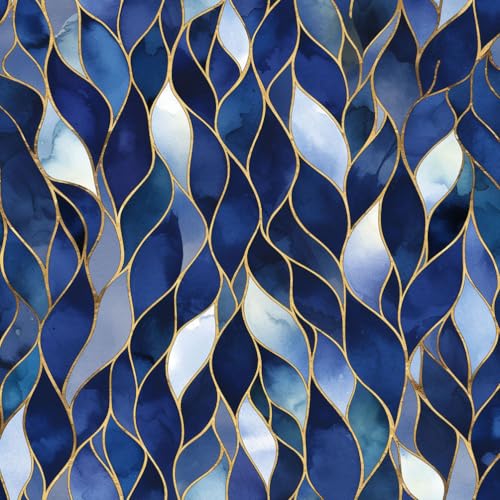 Abziehbare Tapete Blauer Mosaikmarmor Moderne abstrakte Blätter Kontaktpapier Klebefolie Muster Möbelfolie Selbstklebend Möbelaufkleber Wasserdichte Klebetapete Vinyl Folie für Möbel Wand Schrank Küc von JIAOQSS