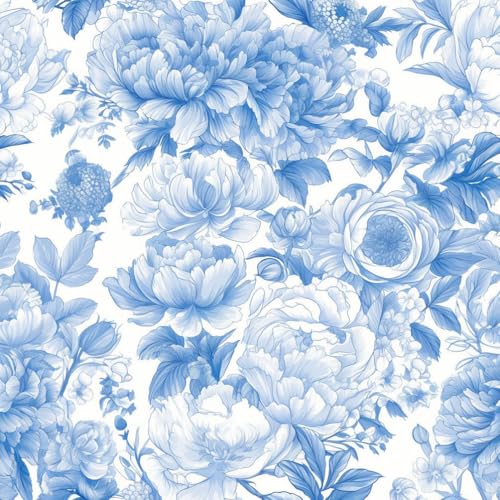 JIAOQSS Abziehbare Tapete Retro Blume Blau Weiß Pfingstrose Blume Kontaktpapier Muster Möbel Folie Wandbelag Selbstklebend Wasserdicht Vinyl Klebefolie für Schlafzimmer Wohnzimmer Wand Möbel von JIAOQSS