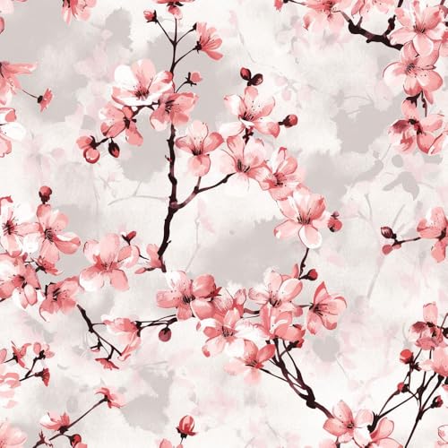 JIAOQSS Klebefolie Möbelfolie Tapete Rosa Kirschblüten Mustertapete Muster Möbel Folie Wandbelag Selbstklebend Wasserdicht Vinyl Klebefolie für Schlafzimmer Wohnzimmer Wand Möbel von JIAOQSS