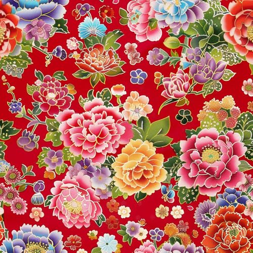JIAOQSS Klebefolie Möbelfolie Tapete Rot Blumen Bunt Mustertapete Selbstklebend Vinyl Möbelfolie Wohnzimmer Schlafzimmer Klebetapete Möbel Kabinett Decor von JIAOQSS