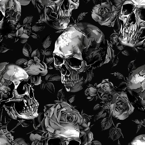 JIAOQSS Klebefolie Möbelfolie Tapete Totenkopf Blume Rose Mustertapete Klebefolie Vinyl Möbelfolie Wandpapier Dekorfolie Muster Folie für Wohnzimmer Schlafzimmer Küche Wand Möbel von JIAOQSS