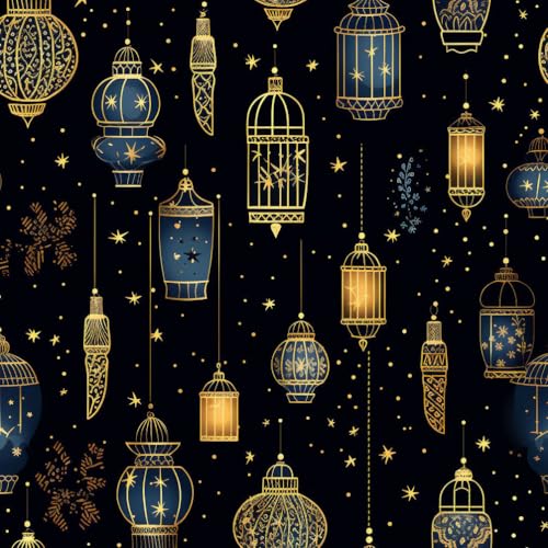 JIAOQSS Tapete die selbstklebt Retro Laterne Blau Gold Arabische Laterne Mustertapete Selbstklebend Vinyl Möbelfolie Wohnzimmer Schlafzimmer Klebetapete Möbel Kabinett Decor von JIAOQSS