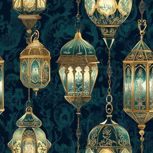 JIAOQSS Tapete die selbstklebt Retro Blau Gold Laterne Arabische Laterne Mustertapete Selbstklebend Vinyl Möbelfolie Wohnzimmer Schlafzimmer Klebetapete Möbel Kabinett Decor von JIAOQSS