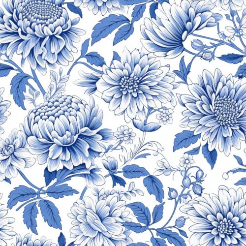 Selbstklebende Tapete Blaue Chrysanthemenblüten Vintage Blumenstrauß Kontaktpapier Klebefolie Wandtapete Möbelfolie Tapeten Wasserdicht Vinyl Wrap Klebetapete Wohnzimmer Schlafzimmer Wallpaper von JIAOQSS