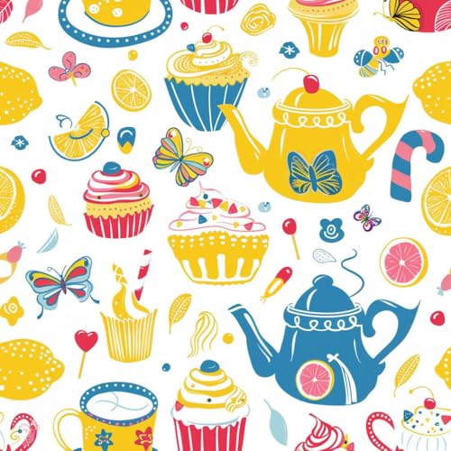 JIAOQSS Selbstklebende Tapete Zitrone Teekanne Tasse Cartoon Kontaktpapier abnehmbar Vinyl Klebefolie für Wohnzimmer Schlafzimmer Küche Wand Schränke Dekor von JIAOQSS