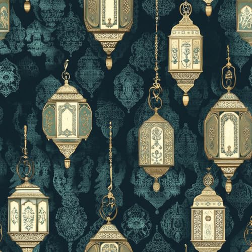 JIAOQSS Selbstklebende Tapete Retro Blau Gold Laterne Arabische Laterne Kontaktpapier Muster Tapeten Klebetapete Vinyl Wrap Wandtapete Wohnzimmer Schlafzimmer Möbelfolie Bunt Wasserdicht Wallpaper von JIAOQSS