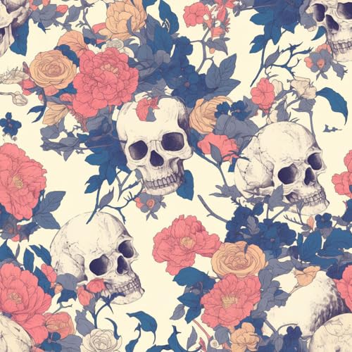 JIAOQSS Selbstklebende Tapete Moderne bunte Blumen bunter Totenkopf Kontaktpapier Wandtapete Klebefolie Möbel Wasserdichte Klebetapete Wohnzimmer Schlafzimmer Möbelfolie Dekor von JIAOQSS