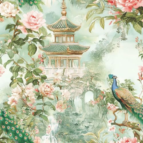 JIAOQSS Selbstklebende Tapete Tropischer Pfau Tropische Blumen Kontaktpapier Wandtapete Klebefolie Möbel Wasserdichte Klebetapete Wohnzimmer Schlafzimmer Möbelfolie Dekor von JIAOQSS