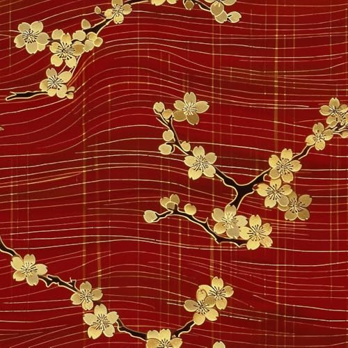 JIAOQSS Selbstklebende Tapete Rote Kirschblütenwelle Im Japanischen Stil Mustertapete Klebefolie Möbel Muster Tapete Möbelfolie Selbstklebend für Schrank Tapete Schlafzimmer Muster von JIAOQSS