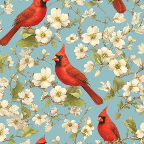 JIAOQSS Selbstklebende Tapete Rote Vögel Blumen Vintage Floral Kontaktpapier Klebefolie Wandtapete Möbelfolie Tapeten Wasserdicht Vinyl Wrap Klebetapete Wohnzimmer Schlafzimmer Wallpaper von JIAOQSS