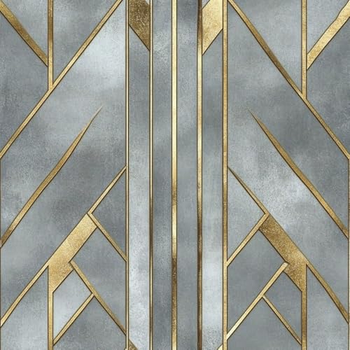 JIAOQSS Tapete, die selbstklebt Moderne Geometrie einfach anzubringen Goldgraue geometrische Linie abnehmbar Vinyl Klebefolie für Wohnzimmer Schlafzimmer Küche Wand Schränke Dekor von JIAOQSS