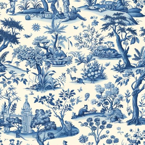 JIAOQSS Tapete die selbstklebt Blau weißer Retro Stil Mustertapete abnehmbar Vinyl Klebefolie für Wohnzimmer Schlafzimmer Küche Wand Schränke Dekor von JIAOQSS