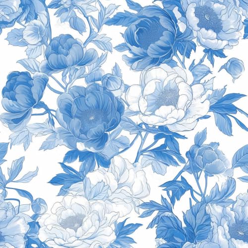 JIAOQSS Tapete die selbstklebt Retro Blume Blau Weiß Pfingstrose Blume Mustertapete Selbstklebend Vinyl Möbelfolie Wohnzimmer Schlafzimmer Klebetapete Möbel Kabinett Decor von JIAOQSS