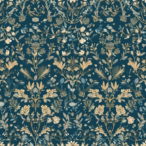 JIAOQSS Tapete die selbstklebt Vintage Blaues Blatt Grüne Botanische Blumen Mustertapete Muster Möbel Folie Wandbelag Selbstklebend Wasserdicht Vinyl Klebefolie für Schlafzimmer Wohnzimmer Wand Möbel von JIAOQSS