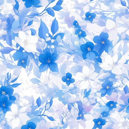 JIAOQSS Wandbelag selbstklebend Retro Blume Blau Weiß Pfingstrose Blume einfach anzubringen Klebefolie Möbel Muster Möbelfolie Selbstklebend für Schrank Tapete Schlafzimmer Muster von JIAOQSS