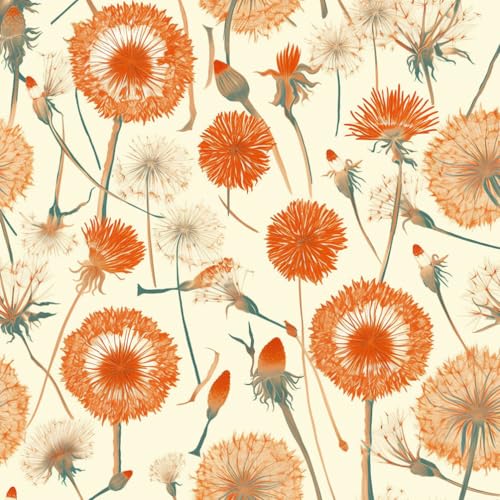 JIAOQSS Wandbelag selbstklebend Retro Orange Blume Blatt Löwenzahn einfach anzubringen Klebefolie Wandtapete Möbelfolie Tapeten Wasserdicht Vinyl Wrap Klebetapete Wohnzimmer Schlafzimmer Wallpaper von JIAOQSS