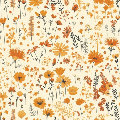 JIAOQSS Wandbelag selbstklebend Retro Orange Blume Blatt Löwenzahn einfach anzubringen Selbstklebend Vinyl Möbelfolie Wohnzimmer Schlafzimmer Klebetapete Möbel Kabinett Decor von JIAOQSS