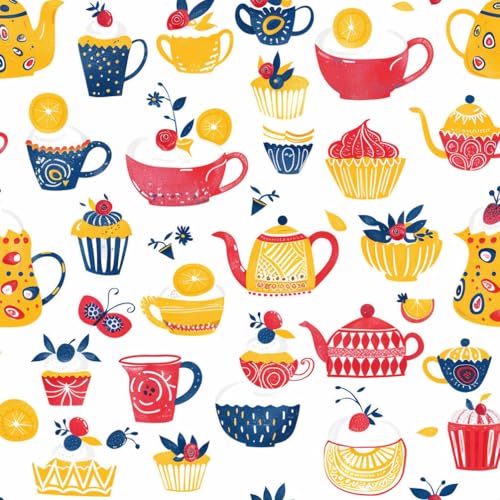 Wandbelag selbstklebend Zitrone Teekanne Tasse Cartoon einfach anzubringen Klebefolie Möbel Tapete Kinderzimmer Muster Dekofolie Möbelfolie Selbstklebend Wand Tapeten Wohnzimmer Schrankfolie Klebef von JIAOQSS