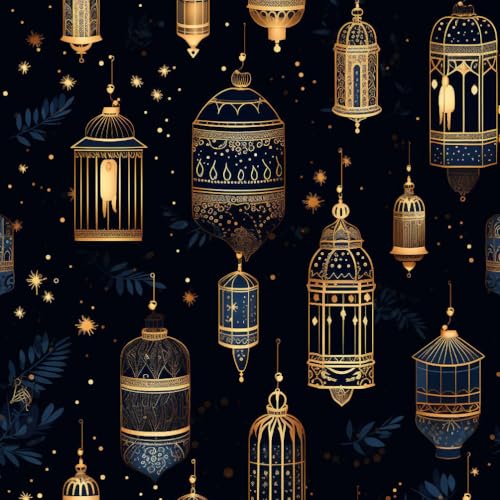 Wandbelag selbstklebend Retro Laterne Blau Gold Arabische Laterne einfach anzubringen Klebefolie Möbel Tapete Kinderzimmer Muster Dekofolie Möbelfolie Selbstklebend Wand Tapeten Wohnzimmer Schrankfol von JIAOQSS