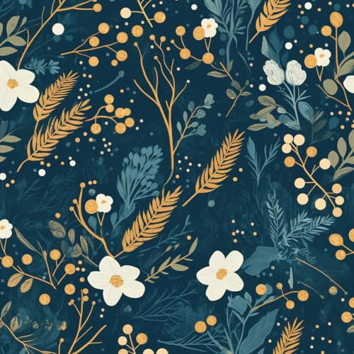 Klebefolie Möbelfolie Tapete Vintage Blaues Blatt Grüne Botanische Blumen einfach anzubringen Klebefolie Muster Möbelfolie Selbstklebend Möbelaufkleber Wasserdichte Klebetapete Vinyl Folie für Möbel von JIAOQSS