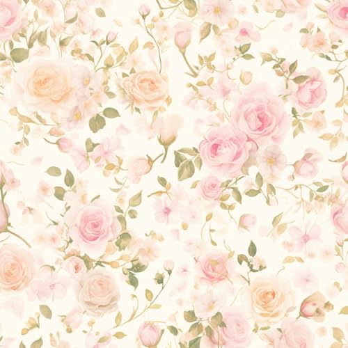 Klebefolie Möbelfolie Tapete Vintage Boho Blumen Blüten Pfingstrosen Floral einfach anzubringen Möbelfolie Selbstklebend Klebefolie Muster Wasserdichte Möbelaufkleber Vinyl Folie für Möbel, Küche, Sc von JIAOQSS