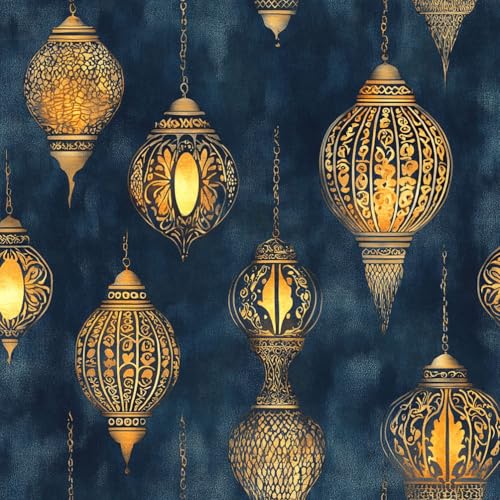 Tapete die selbstklebt Retro Blau Gold Laterne Arabische Laterne Mustertapete Klebefolie Möbel Tapete Kinderzimmer Muster Dekofolie Möbelfolie Selbstklebend Wand Tapeten Wohnzimmer Schrankfolie Klebe von JIAOQSS