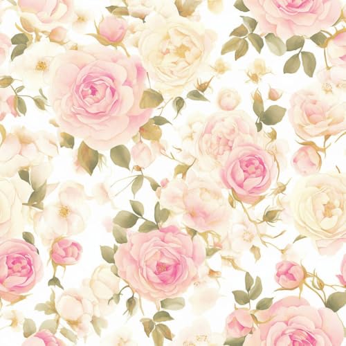 Klebefolie für Wände Vintage Boho Blumen Blüten Pfingstrosen Floral Mustertapete Klebefolie Muster Möbelfolie Selbstklebend Möbelaufkleber Wasserdichte Klebetapete Vinyl Folie für Möbel Wand Schrank von JIAOQSS