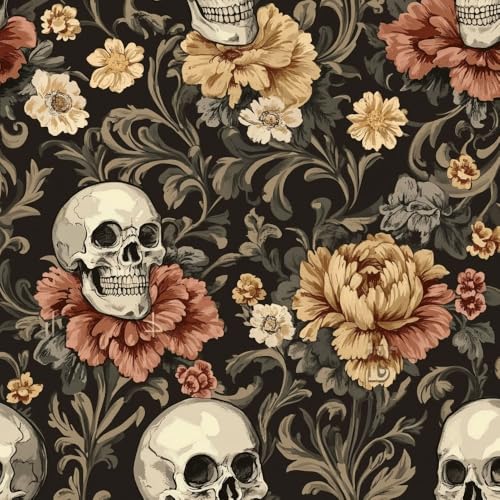 Selbstklebende Tapete Violette Blume Mustertapete Abstrakter gotischer Totenkopf Klebefolie Muster Möbelfolie Selbstklebend Möbelaufkleber Wasserdichte Klebetapete Vinyl Folie für Möbel Wand Schrank von JIAOQSS